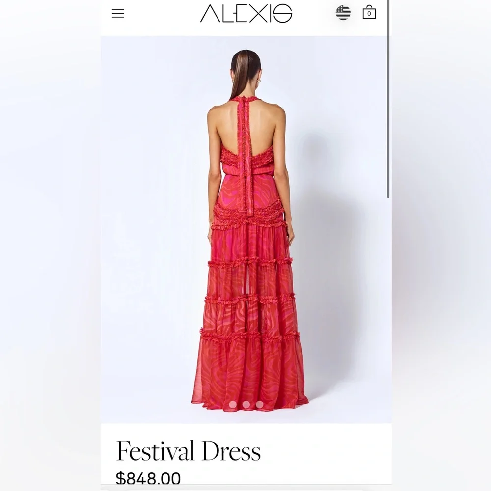 Alexis pink & red dress w ruffle details and matching sash. - Picture 2 of 5